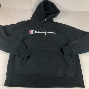 Y2K Champion Reverse Weave Sweatshirt Men's Large Black Faded Pullover Hoodie